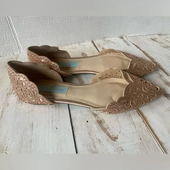 Blue by Betsey Johnson “Lucy” Wedding Flats Lucy formal shoes prom rhinestones - Picture 4 of 11